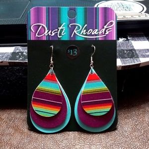 Serape Turquoise and Purple Pleather Earrings